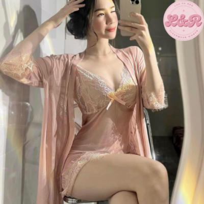 Set đồ ngủ sexy nữ gồm váy và áo choàng kiểu đầm 2 dây