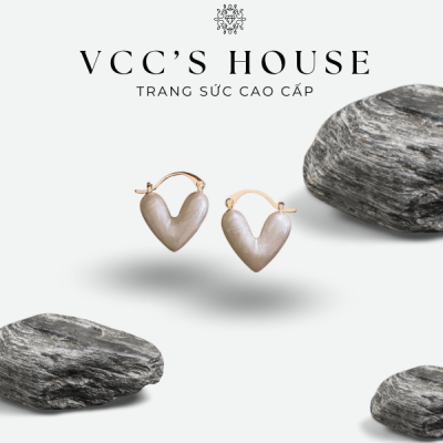Bông tai nữ chuôi bạc 925 VCC’S House hình trái tim phụ kiện trang sức 