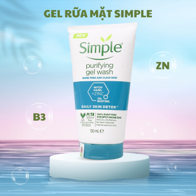 Gel Rửa Mặt Không Chứa Xà Phòng Kiềm Dầu, Ngừa Mụn Cho Da Nhạy Cảm Simple Purifying Gel Wash 150ml